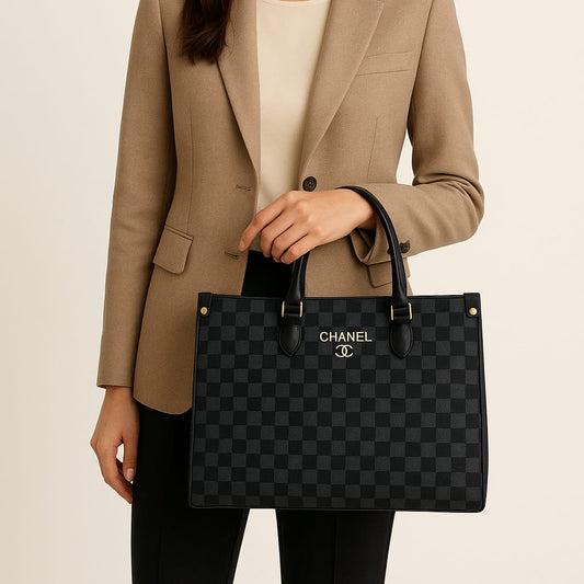 LUXURY GREY CHECKERED HANDBAG