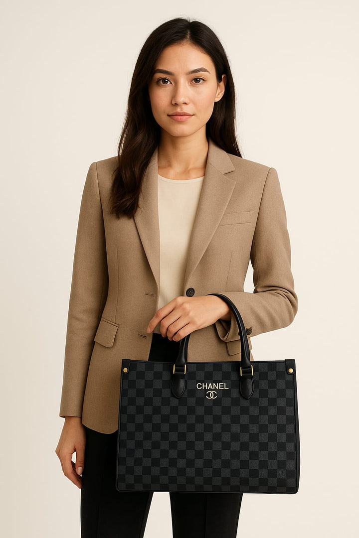LUXURY GREY CHECKERED HANDBAG